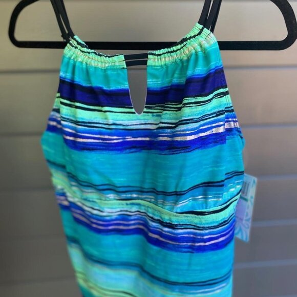 Beach Diva Women's Stripe Tankini Top, Adj. Straps, Built in Bra SIZE 16 - Picture 2 of 6